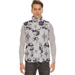 Elegant Purple Floral Jacquard Mesh Lace Fabric Men s High Neck Button Up Puffer Vest