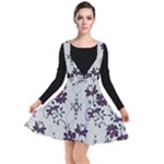 Elegant Purple Floral Jacquard Mesh Lace Fabric Plunge Pinafore Dress