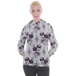 Elegant Purple Floral Jacquard Mesh Lace Fabric Women s Hooded Pullover