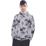 Elegant Purple Floral Jacquard Mesh Lace Fabric Men s Pullover Hoodie