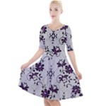 Elegant Purple Floral Jacquard Mesh Lace Fabric Quarter Sleeve A-Line Dress