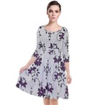 Elegant Purple Floral Jacquard Mesh Lace Fabric Quarter Sleeve Waist Band Dress