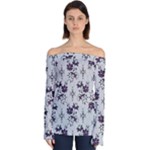 Elegant Purple Floral Jacquard Mesh Lace Fabric Off Shoulder Long Sleeve Top