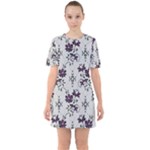 Elegant Purple Floral Jacquard Mesh Lace Fabric Sixties Short Sleeve Mini Dress