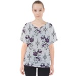 Elegant Purple Floral Jacquard Mesh Lace Fabric V-Neck Dolman Drape Top