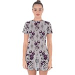 Elegant Purple Floral Jacquard Mesh Lace Fabric Drop Hem Mini Chiffon Dress