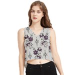 Elegant Purple Floral Jacquard Mesh Lace Fabric V-Neck Cropped Tank Top