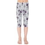 Elegant Purple Floral Jacquard Mesh Lace Fabric Kids  Capri Leggings 