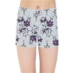 Elegant Purple Floral Jacquard Mesh Lace Fabric Kids  Sports Shorts