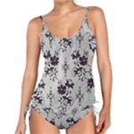 Elegant Purple Floral Jacquard Mesh Lace Fabric Tankini Set