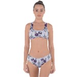 Elegant Purple Floral Jacquard Mesh Lace Fabric Criss Cross Bikini Set