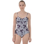 Elegant Purple Floral Jacquard Mesh Lace Fabric Sweetheart Tankini Set