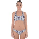 Elegant Purple Floral Jacquard Mesh Lace Fabric Cross Back Hipster Bikini Set