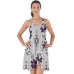 Elegant Purple Floral Jacquard Mesh Lace Fabric Show Some Back Chiffon Dress