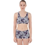 Elegant Purple Floral Jacquard Mesh Lace Fabric Work It Out Gym Set