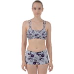 Elegant Purple Floral Jacquard Mesh Lace Fabric Perfect Fit Gym Set