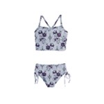 Elegant Purple Floral Jacquard Mesh Lace Fabric Girls  Tankini Swimsuit