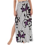 Elegant Purple Floral Jacquard Mesh Lace Fabric Maxi Chiffon Tie-Up Sarong