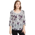 Elegant Purple Floral Jacquard Mesh Lace Fabric Chiffon Quarter Sleeve Blouse