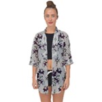 Elegant Purple Floral Jacquard Mesh Lace Fabric Open Front Chiffon Kimono