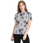 Elegant Purple Floral Jacquard Mesh Lace Fabric Women s Short Sleeve Rash Guard