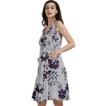 Elegant Purple Floral Jacquard Mesh Lace Fabric Sleeveless V-Neck Skater Dress with Pockets