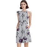 Elegant Purple Floral Jacquard Mesh Lace Fabric Cocktail Party Halter Sleeveless Dress With Pockets