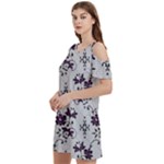 Elegant Purple Floral Jacquard Mesh Lace Fabric Women s Cold Shoulder Round Neck Mini Dress