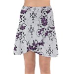 Elegant Purple Floral Jacquard Mesh Lace Fabric Wrap Front Skirt