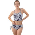 Elegant Purple Floral Jacquard Mesh Lace Fabric Mini Tank Bikini Set