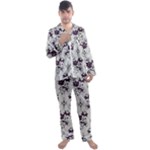 Elegant Purple Floral Jacquard Mesh Lace Fabric Men s Long Sleeve Satin Pajamas Set