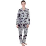 Elegant Purple Floral Jacquard Mesh Lace Fabric Women s Long Sleeve Satin Pajamas Set