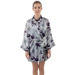 Elegant Purple Floral Jacquard Mesh Lace Fabric Long Sleeve Satin Kimono