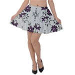 Elegant Purple Floral Jacquard Mesh Lace Fabric Velvet Skater Skirt