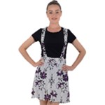 Elegant Purple Floral Jacquard Mesh Lace Fabric Velvet Suspender Skater Skirt