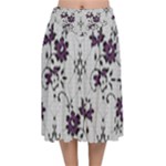 Elegant Purple Floral Jacquard Mesh Lace Fabric Velvet Flared Midi Skirt