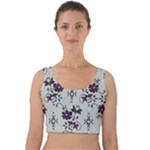 Elegant Purple Floral Jacquard Mesh Lace Fabric Velvet Crop Top