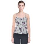 Elegant Purple Floral Jacquard Mesh Lace Fabric Velvet Spaghetti Strap Top