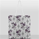 Elegant Purple Floral Jacquard Mesh Lace Fabric Full Print Rope Handle Tote (Large)