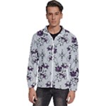 Elegant Purple Floral Jacquard Mesh Lace Fabric Men s High Neck Windbreaker