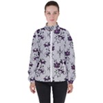 Elegant Purple Floral Jacquard Mesh Lace Fabric Women s High Neck Windbreaker