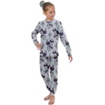 Elegant Purple Floral Jacquard Mesh Lace Fabric Kids  Long Sleeve Set 