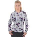 Elegant Purple Floral Jacquard Mesh Lace Fabric Women s Overhead Hoodie