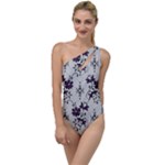 Elegant Purple Floral Jacquard Mesh Lace Fabric To One Side Swimsuit