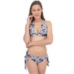 Elegant Purple Floral Jacquard Mesh Lace Fabric Tie It Up Bikini Set