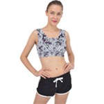 Elegant Purple Floral Jacquard Mesh Lace Fabric V-Back Sports Bra