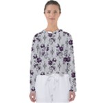 Elegant Purple Floral Jacquard Mesh Lace Fabric Women s Slouchy Sweat