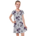 Elegant Purple Floral Jacquard Mesh Lace Fabric Kids  Cross Web Dress