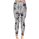 Elegant Purple Floral Jacquard Mesh Lace Fabric Inside Out Leggings