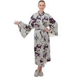 Elegant Purple Floral Jacquard Mesh Lace Fabric Maxi Velvet Kimono